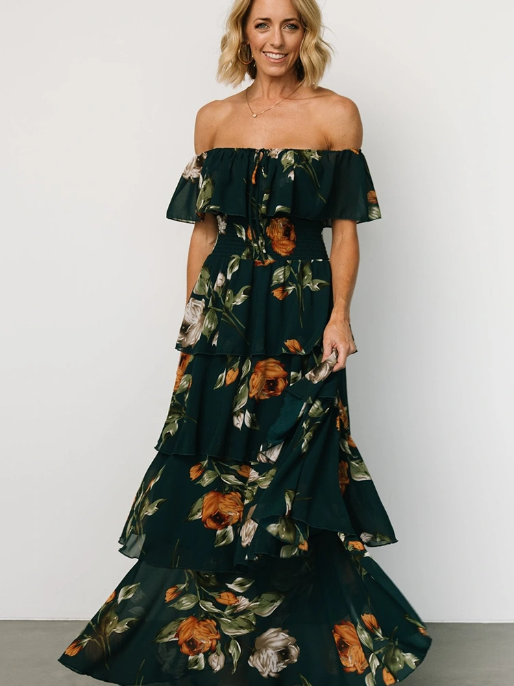 Summer Floral Prints Off Shoulder Maxi Dress