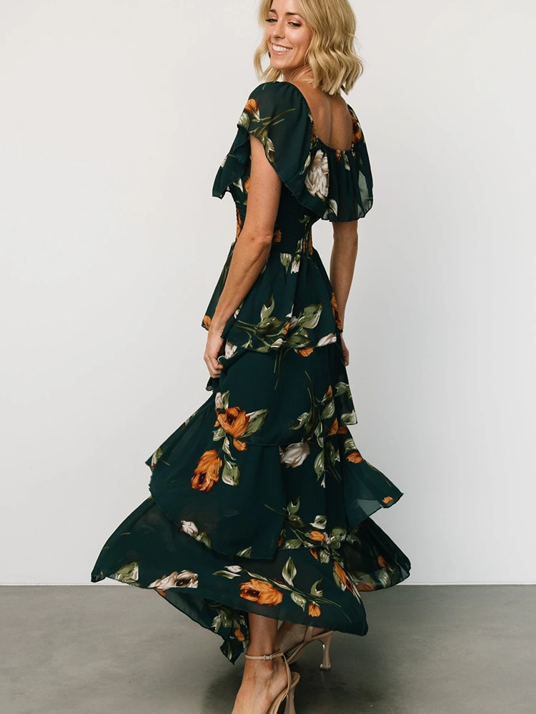 Summer Floral Prints Off Shoulder Maxi Dress