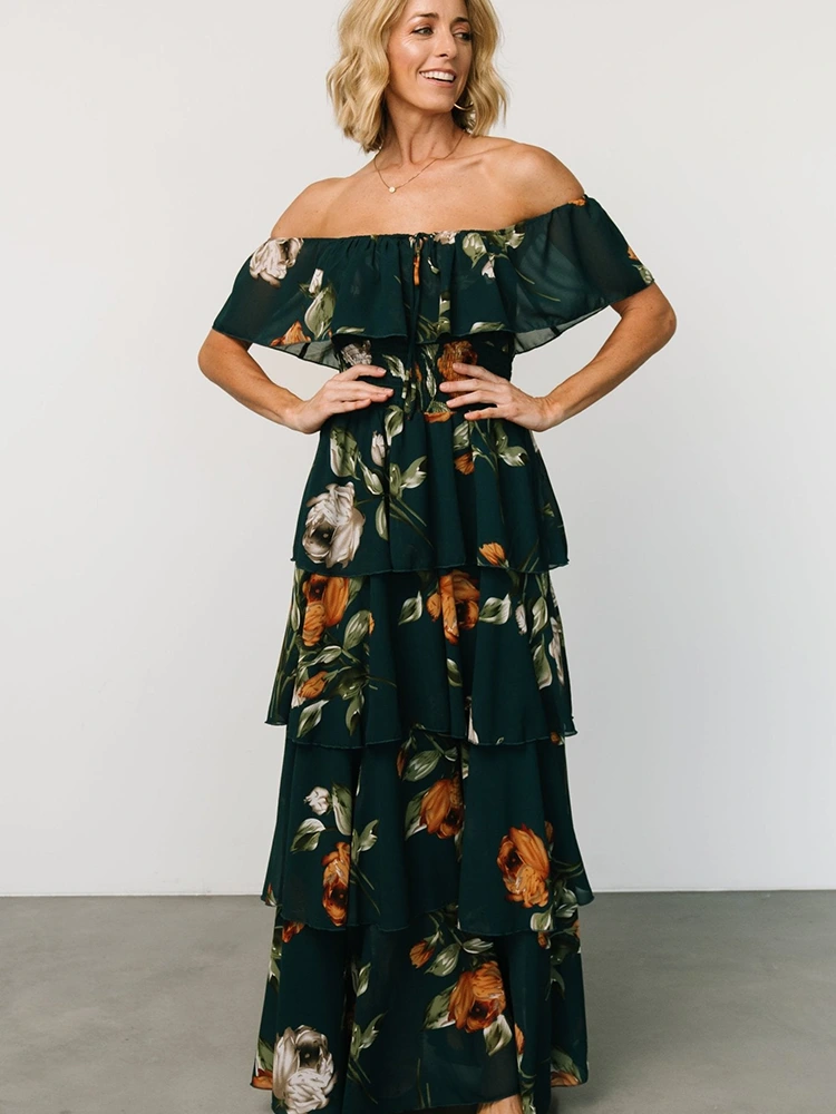 Summer Floral Prints Off Shoulder Maxi Dress