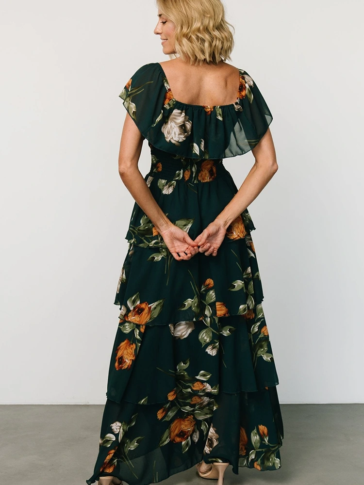 Summer Floral Prints Off Shoulder Maxi Dress