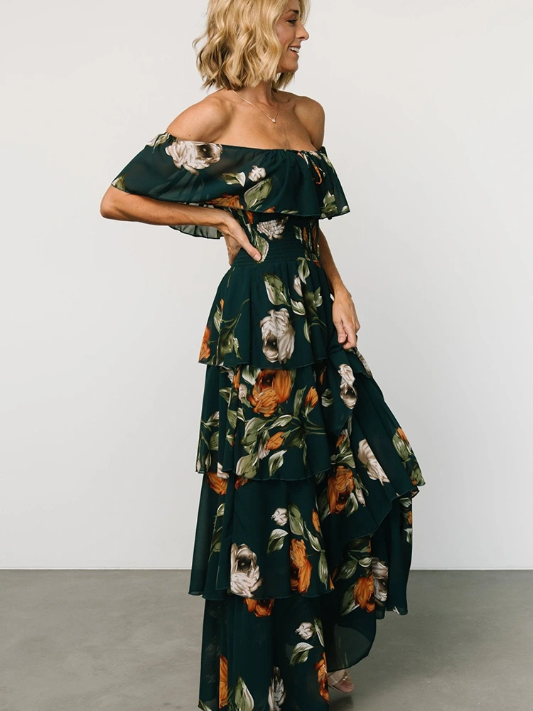 Summer Floral Prints Off Shoulder Maxi Dress