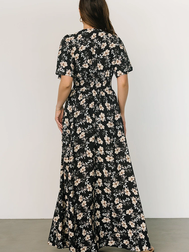 Floral Print Chiffon V-Neck Maxi Dress
