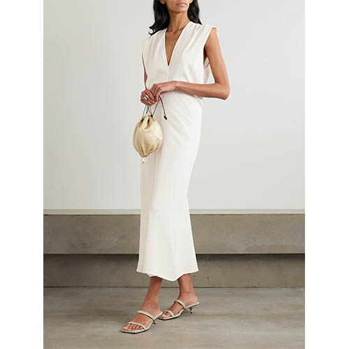 Kohandatud elevandiluust varrukateta Deep V Midi kleit