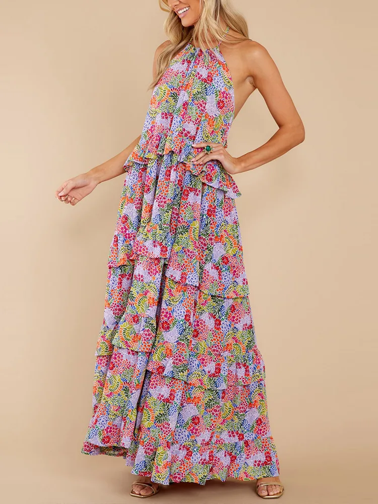 Naised elegantne lilleprint puuvilla maxi kleit